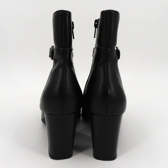 Nine & Co Women 8 M PHILLIPE Black Leather Ankle Boots Bootie Silver Block Heels - Picture 5 of 11